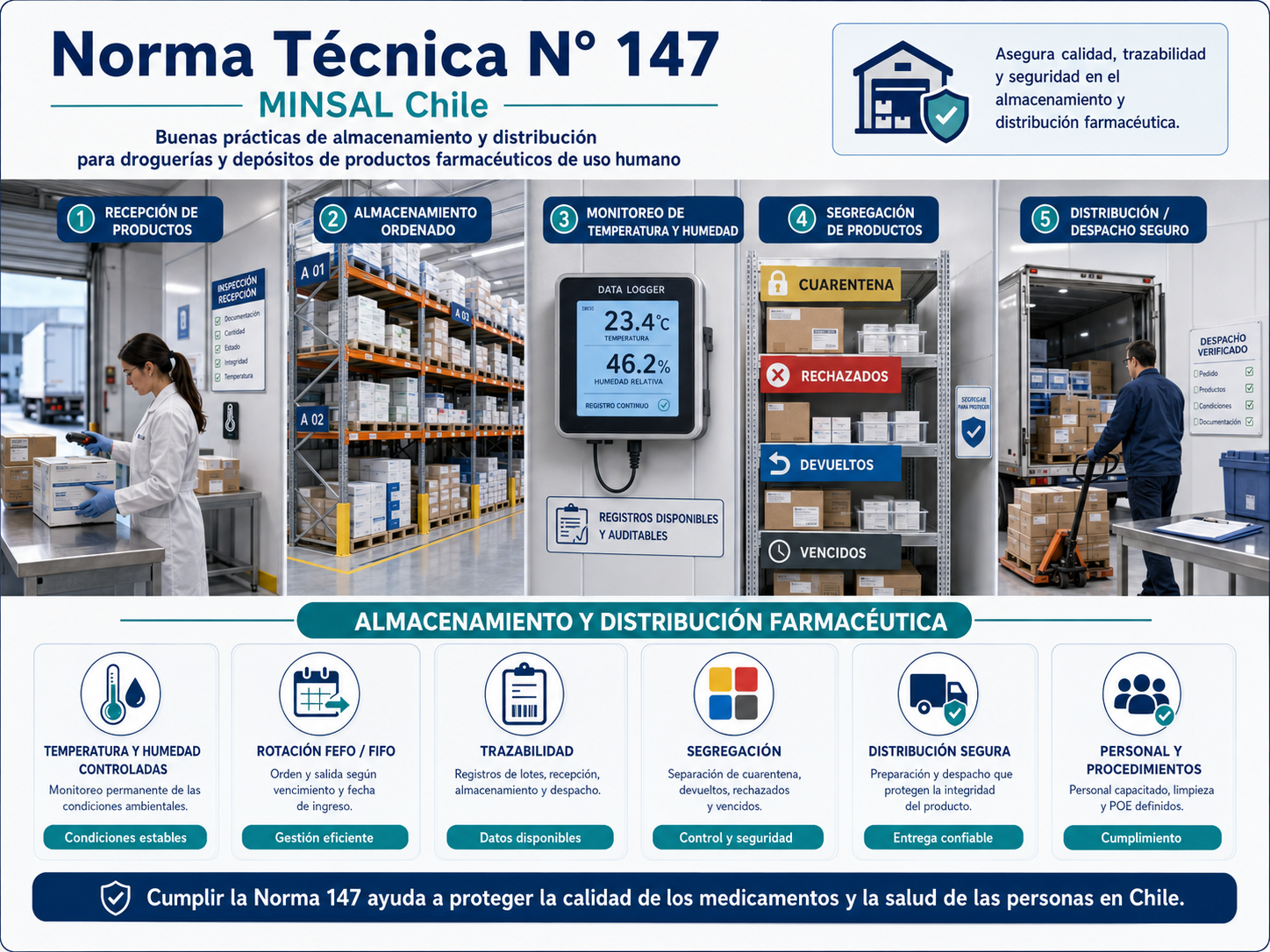 C&aacute;mara frigor&iacute;fica durante un mapeo t&eacute;rmico con data loggers, cumpliendo NT 147